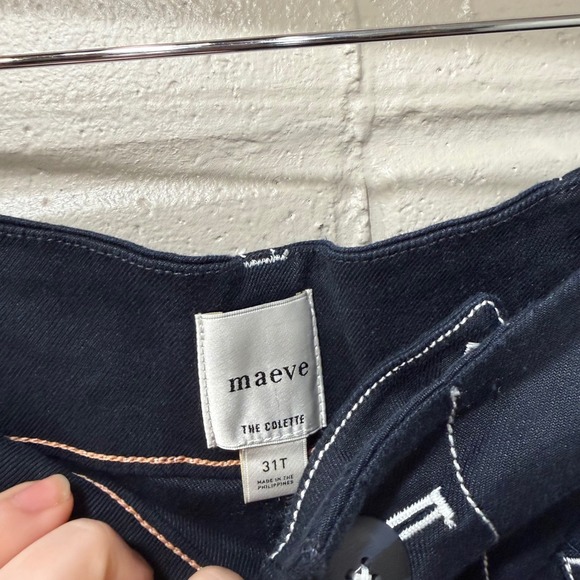 Maeve Colette Wide Leg Linen Blend Pants Crop Contrast Stitch Navy NWT 31 Tall - Picture 10 of 16